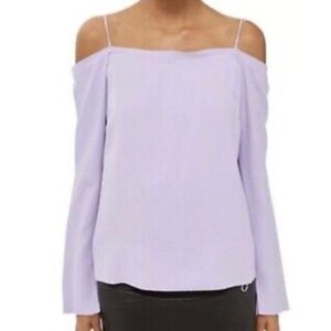 Topshop Boutique Women 10 Lavender Tie Back Cold Shoulder Long Sleeve Blouse NWT